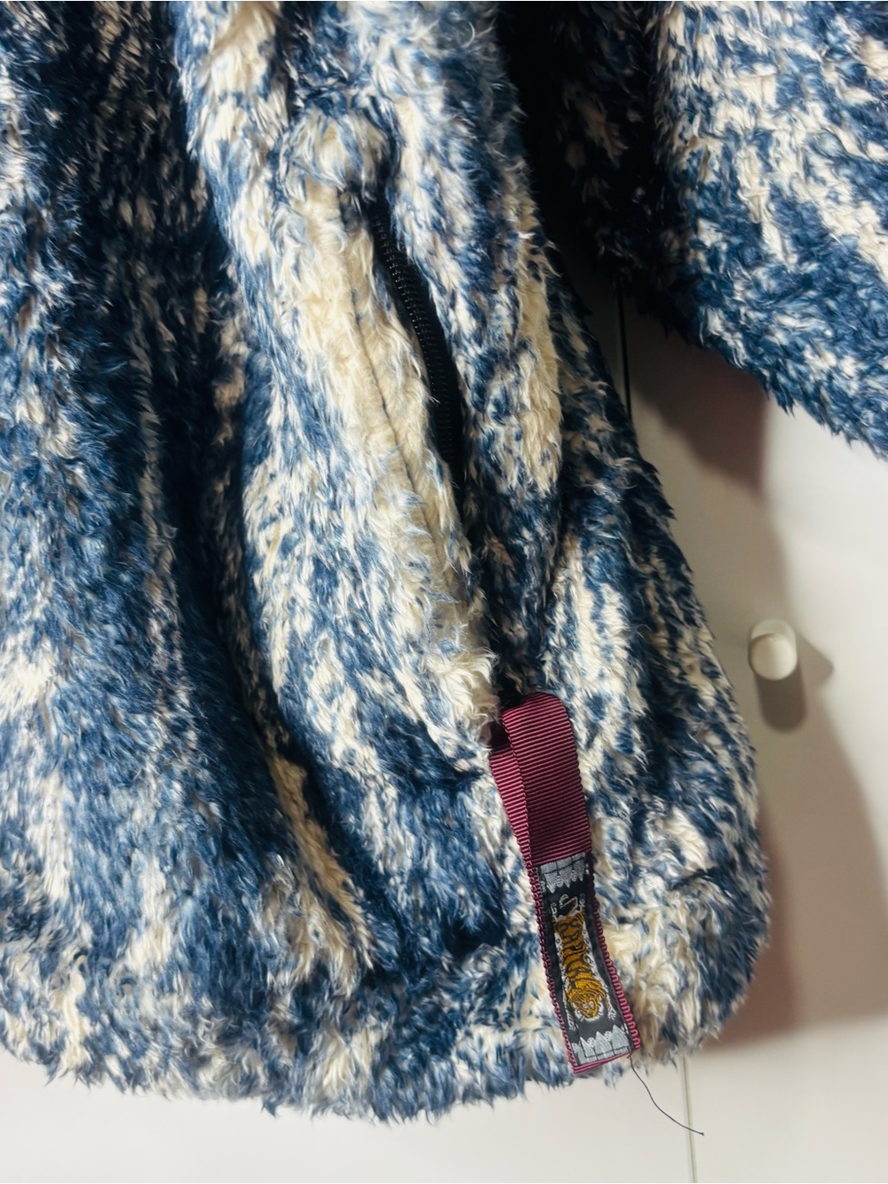 Kapital Plush Cowl Neck Sweater in Blue and Cream - Picture 4 of 5
